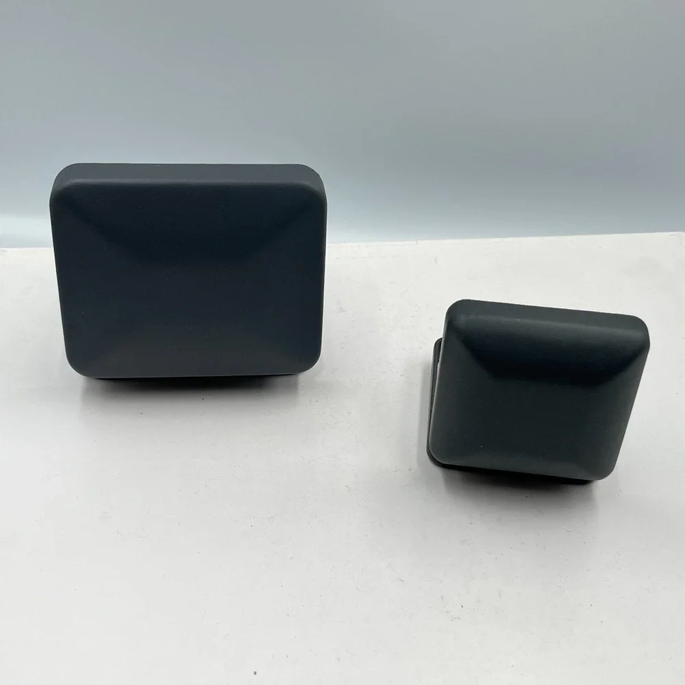 Vintage Set of 2 Black Faux Leather Jewelry Boxes Clamshell Display Cases Retro